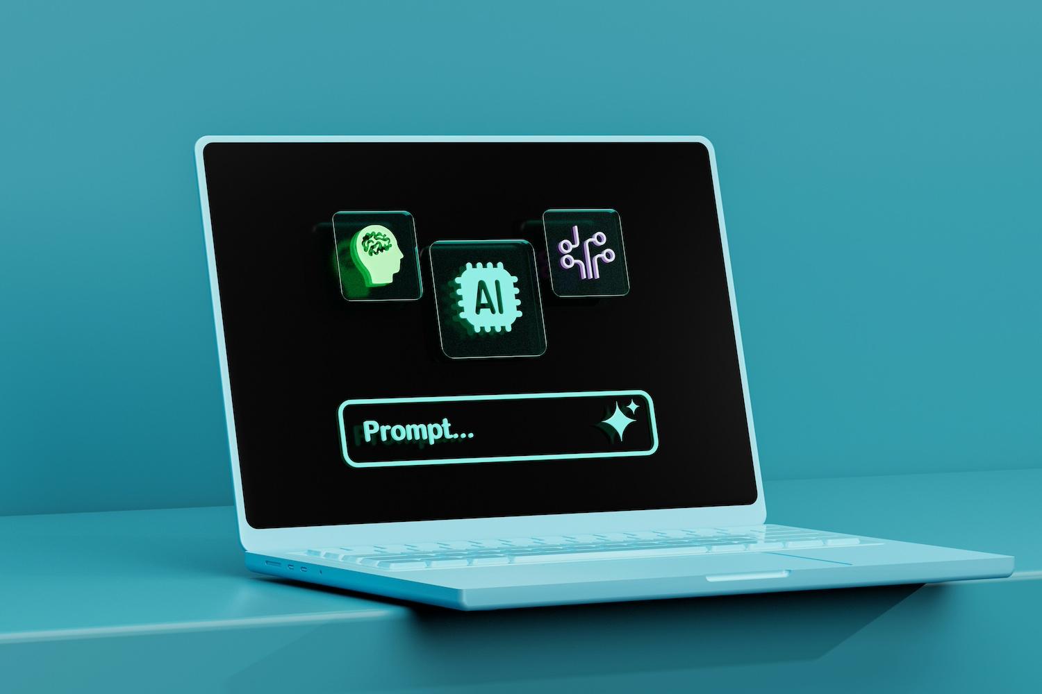 A graphic of a laptop open to an AI chatbot.