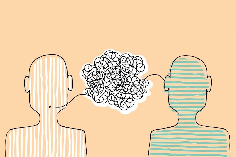 Graphic of one person talking and the other listening