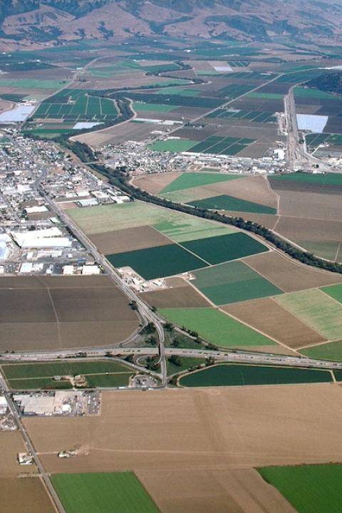 An aerial view of the Pajaro River near Pajaro and Watsonville, California — disaster recovery