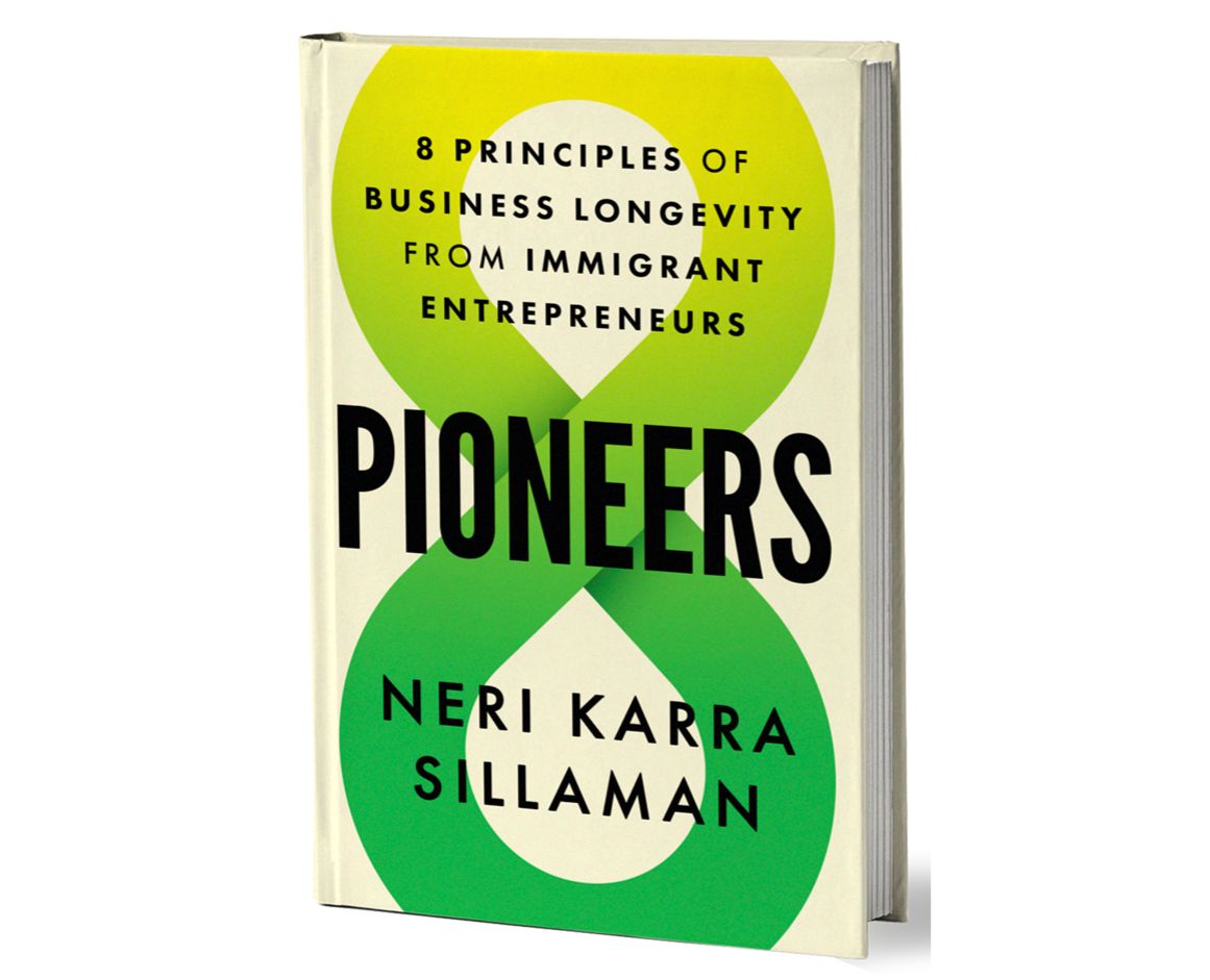 The cover of "Pioneers: 8 Principles of Business Longevity From Immigrant Entrepreneurs."