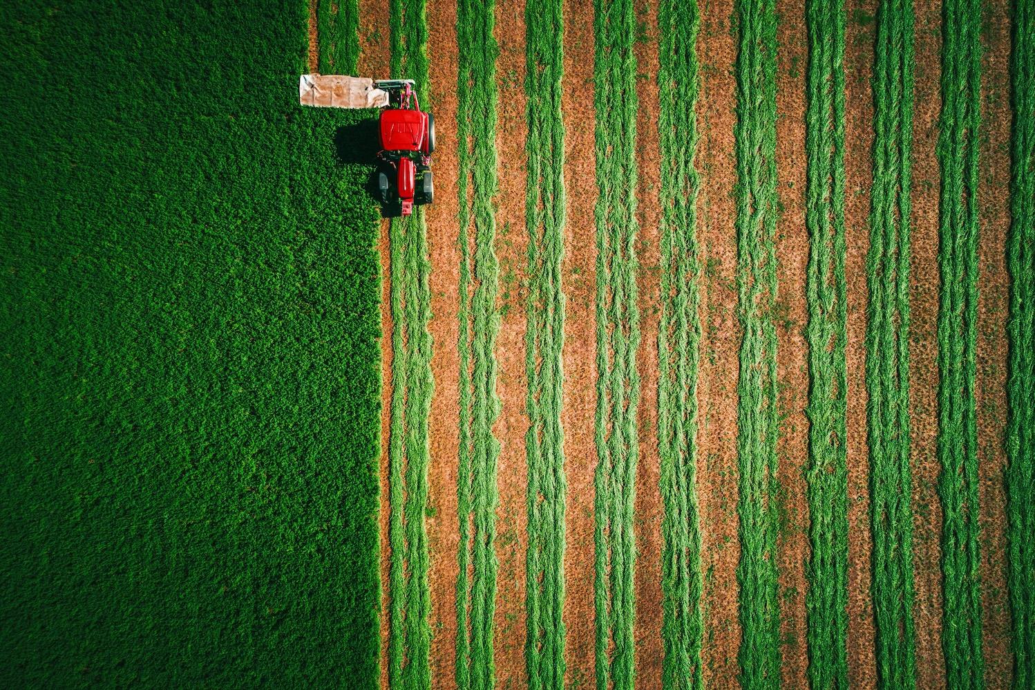 tractor mowing a field