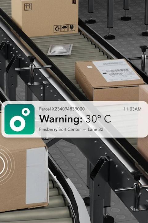 A mock up of a temperature warning a user could receive from Wiliot's new supply chain technology.