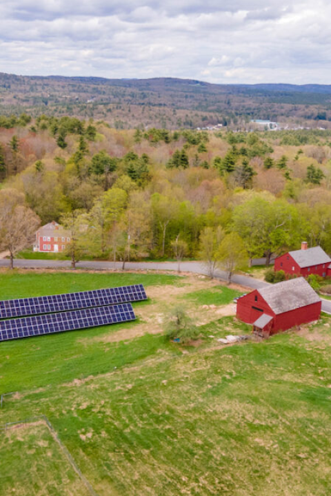 An aerial view of the Blasty Bough Brewing Company farm and solar array.